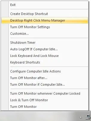 Turn Off Monitor System Tray Menu