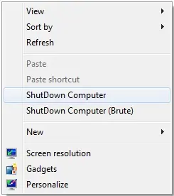 Shutdown Computer Desktop Right Click Menu