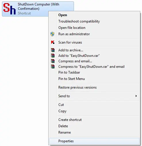 Shut Down Computer Shortcut Properties