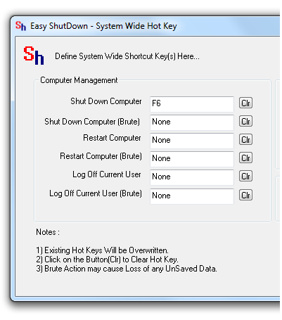 System Wide Shortcut Key to Shutdown Windows Computer
